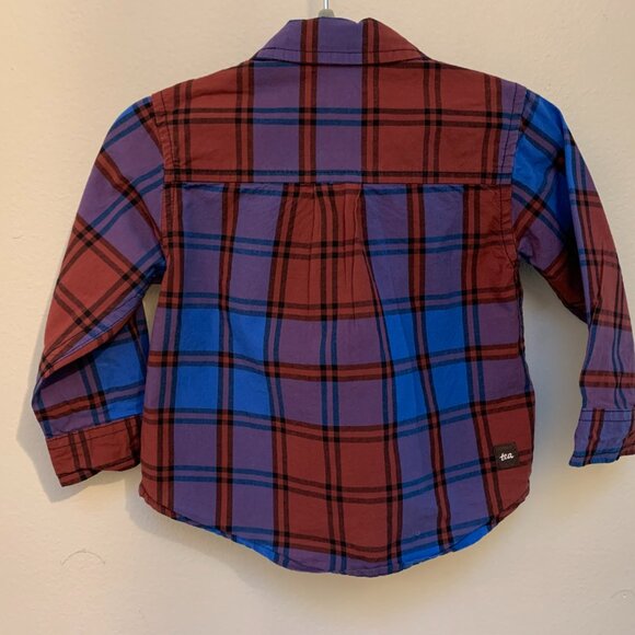 Tea Collection Blue Plaid Button Up Baby Shirt 100% Cotton 6-9M - Picture 3 of 8